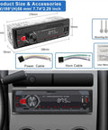 Single Din Car Stereo Bluetooth 5.0 Multimedia Receiver with Hands Free Calling, LCD Display, and accessories shown