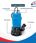 No Nonsense Submersible Slurry Pump With Agitator 3/4 HP 115 V Two Inch Discharge featuring resin strainer and anti-wicking cable entrance.