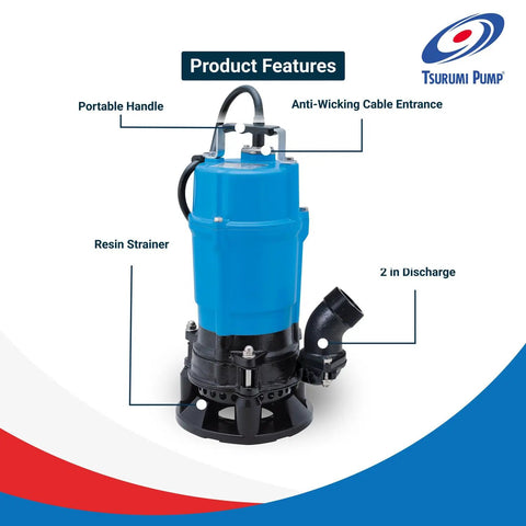 No Nonsense Submersible Slurry Pump With Agitator 3/4 HP 115 V Two Inch Discharge featuring resin strainer and anti-wicking cable entrance.