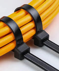 Beefy 24 Inch Cable Ties Pack Of 50 With 200 Lbs Tensile Strength securing yellow cables, UV resistant, self-locking nylon