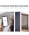 Hand holding smartphone controlling Smart Curtain Switch With Power Metering Dual Relay DIY Controller in rainy weather