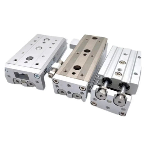 Heavy Duty Mxs8 Pneumatic Slide Table Cylinder Featuring Precision Linear Actuator Mechanics For Smooth Industrial Automation - View of three compact cylinders.