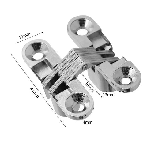 Hidden Door Hinges For Cabinets And Furniture Low Key Concealed 180 Degree Opening showing silver tone dimensions 41mm