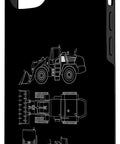 Heavy Machinery Blueprint iPhone 13 Cover Featuring Front End Loader And Excavator Design With White Line Art Rugged Protective Shell