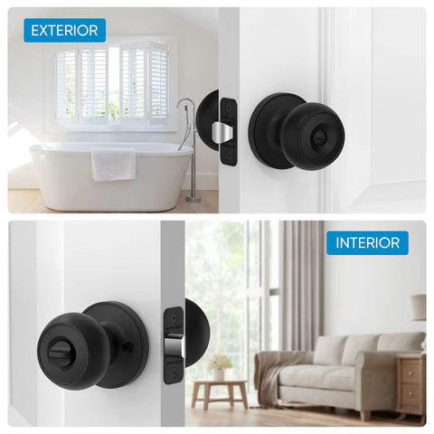 Round Door Knob Set With Deadbolt And Privacy Lock Matte Black Ball Style Door Handles For Indoor Doors Five Pack