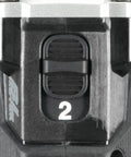 Close-up of the speed setting dial on Sub Compact Brushless Cordless Drill Driver Kit With Metal Chuck And Two Speed Gears.