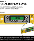 Heavy Duty Digital Spirit Level 9 Inch Torpedo Gauge With Dual Illuminated Lcd Displays IP67 Waterproof Dustproof Rugged Tool Built Tough For The Daily Construction Hustle And Dead Nuts Precision, showing dual LCD displays.