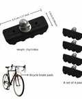 All Weather Road Bike Caliper Brake Pads 4 Piece Set For Quiet Braking With Mud Drain Slots Fits Most C Type Caliper Systems 1.77 Inch Pads For Aluminum And Steel Rims Ideal For Commuting And Leisure, shown with dimensions and weight details.