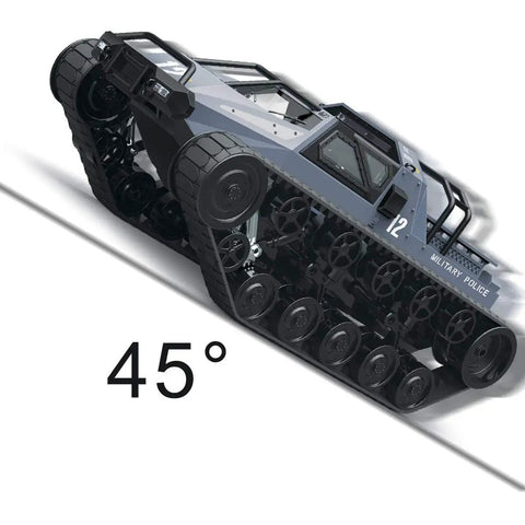 Remote Control Crawler Tank Off Road 4WD RC Car climbing 45-degree slope, military police design, side view