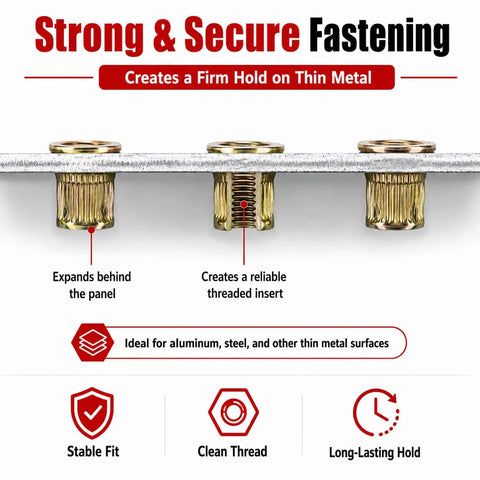 The Ultimate M3 To M12 Head Rivet Nut Tool Kit For Quick installs Made From Heavy Grit Carbon That Holds Tight Like A Boss And Lets You Swap Out Old Bolts On Thin Metal Sheets With Ease. rivet nuts on thin metal panel