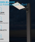 Ultra Bright LED Parking Lot Light Arm Mount 60000 Lm Shoebox Style 5000K Outdoor Pole Light with LED specs in view