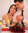 108 Piece Flameless LED Taper Candles Set Battery Operated Flickering Candlesticks No Mess Easy Setup For Halloween Christmas Weddings Church Parties Decoration White For Any Occasion with couple dining