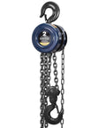 ATR9020UR 2 Ton Manual Hand Lift Chain Block Hoist With 2 Heavy Duty Hooks And 360 Degree Latch, shown in blue color.