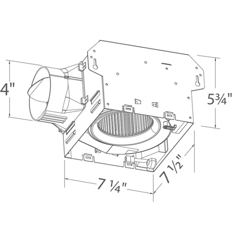 Technical diagram showing dimensions of Delta Integrity 100 CFM Exhaust Bath Fan With LED Edge-Lit Panel Light, white finish.