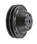 Complete Beefed Up All In One Semi Gloss Black Steel V Belt 2 Groove Long Water Pump LWP Crank Pulleys With Alternator And Power Steering Brackets Kit For SBC Chevy 327 350 1969 To Pre 1978 pulley detail