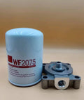 Water Coolant Filter Spin On WF2075 With Base For Cummins ISM11 And Peterbilt Series 60 Engine Thread Size 11 16 UN 2B Cross Reference 5839WF2075 Heavy Duty Truck Replacement Part shown with base adapter