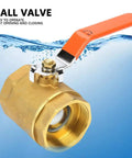 Heavy Duty Brass Ball Valve Two Inch Smooth Pass Minimal Drag Shut Off Handle For Plumbing Gas Pipes And Water Hookups Rust Proof Hardware, close-up view with orange handle.