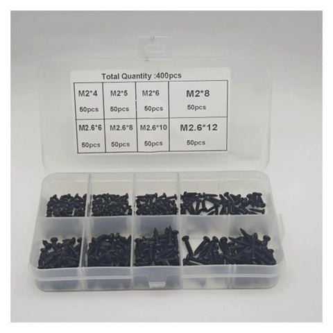 400 Piece Cross Pan Head Wood Screws Set Stainless Steel Self Tapping M2 And M2.6 Assortment Kit in box