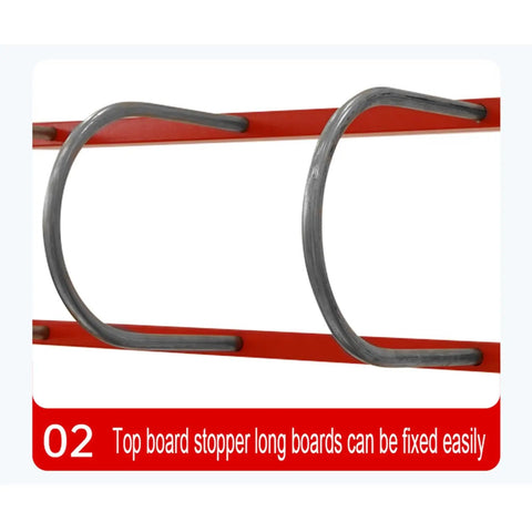 Hardcore Heavy Duty Vertical Panel Cart With Five Partition Board Sorting Rack showing top board stoppers for secure long board storage.