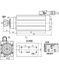 Technical drawing of Heavy Hitter 8HP 220V Square Spindle Motor Air Cooled Design with dimensions and specifications.