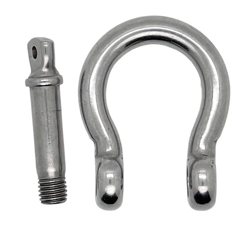Two Pack Three Eighth Inch Screw Pin Anchor Shackle Premium 304 Stainless Steel with pin, designed for heavy duty rigging.