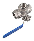 Top Shelf Three Way Stainless Steel Ball Valve With T Type Design For Plumbing And Gas Lines Built Tough As Nails To Deliver Corrosion Resistant Flow Without Any Drama, showcasing 20mm size and blue handle.