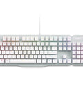 Premium Wired Mechanical Gaming Keyboard With Solid Aluminum Top Plate And Responsive Full Layout Design Built For Gamers Who Want A Tight Desktop Setup That Actually Slaps, full view with RGB keycaps.