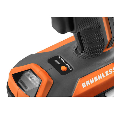 Close-up of orange 18 Volt Cordless Brushless Drywall Screwdriver With Collated Attachment Tool, featuring pistol grip.