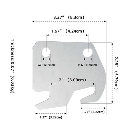 Heavy Duty Bed Rail Hooks For Wooden Bed Frame Brackets and Steel Hardware Plates, steel connector with size measurements.