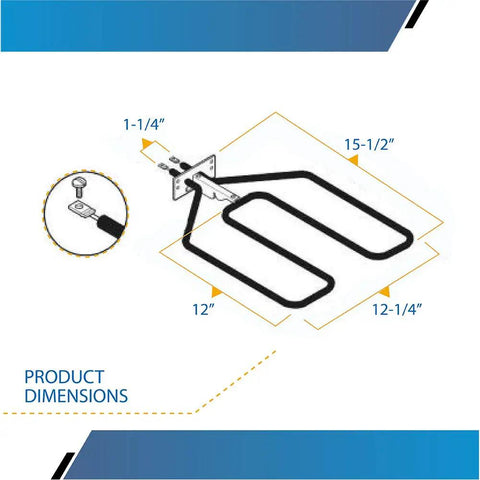 Diagram dimensions for 3000W Broil Element Replacement for GE Ovens With Easy Install Kit Replaces AP2031008 PS249386 WB44X134