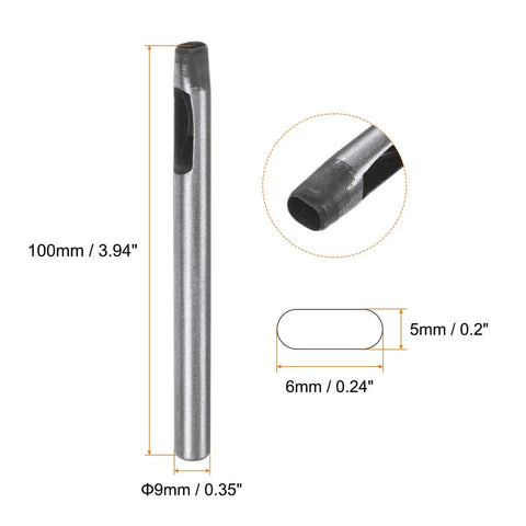 Leather Oval Hole Punch 6x5mm Belt Hole Puncher - Oblong Hollow Punch Tool for Leather Crafting displayed with dimensions