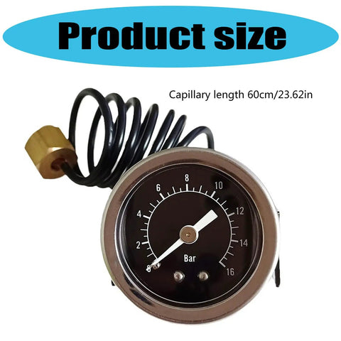 16 Bar Espresso Pressure Gauge For Home Baristas And Small Cafes Pro Grade Metal Espresso Pressure Meter Tool For Precision Coffee Brewing Boss Level Durable Gauge For Espresso Machines And Maker Components, 60cm capillary tube