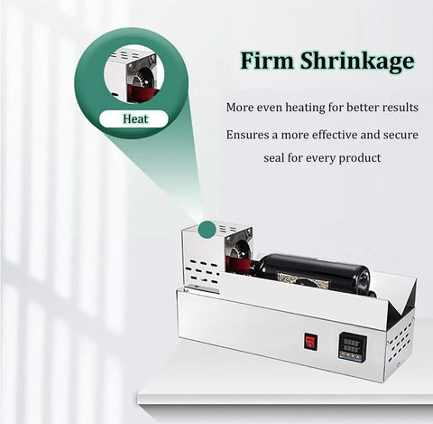 600W Neck Heat Shrink Sealing Machine For Wine Bottles, Digital Display, Manual Push Operate, Fast Spiral Heating Element, Heavy Duty Sleeve Shrinker Sealer For Wine And Beverage Labeling Applications with bottle inserted.