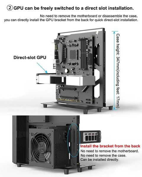 Open Air PC Test Bench Frame For DIY Rig Builds Heavy Duty Steel Desktop Chassis Rack Stand Fits ATX ITX MATX Motherboards Black Powder Coated 2mm Steel Compact 300x182x347mm Profile with direct-slot GPU installation.