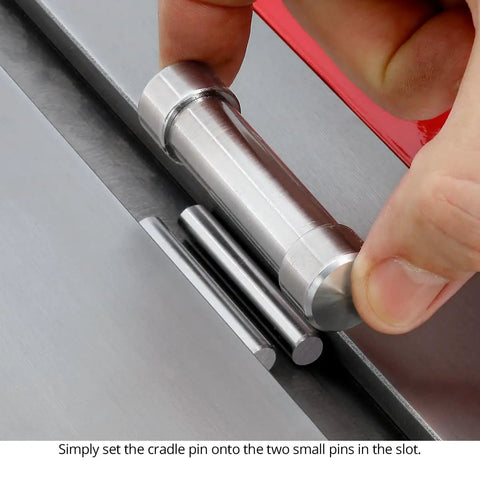 Hand setting the cradle pin on Table Saw Gauge And Alignment Tool With Auto Adjust To Miter Slot Includes Dial Indicator Pin Set