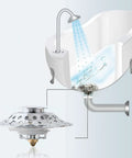 Lightweight Stopper, Bathtub Drain Plug for Various Drain, chrome design with water flow depiction in a bathtub.