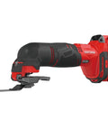 Powerful 20V Cordless Oscillating Tool Kit With 2.8 Degree Oscillation Angle, Variable Speed 8K-18K OPM, side view of tool with attachment
