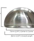 Three Inch Brushed Nickel Cup Pulls For Cabinets And Doors, Dope Modern Farmhouse Vibe, Solid Zinc Kitchen Cabinet Hardware, side view