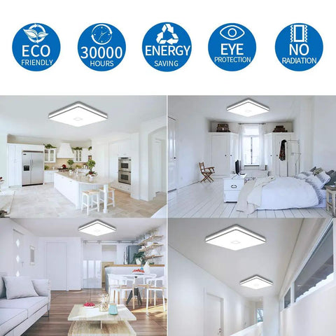 Square LED Ceiling Light 24W 2050LM Flush Mount 12.8 Inch Waterproof IP44 No Flicker 80Ra Plus 5000K Cold White Fixture in rooms