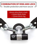 Beefy 180cm Long 6ft Heavy Duty Motorcycle Chain Lock with 12mm Hex Links and 16mm U Lock detail view