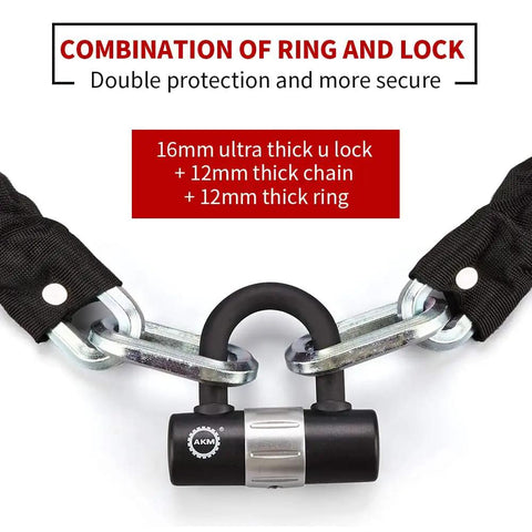 Beefy 180cm Long 6ft Heavy Duty Motorcycle Chain Lock with 12mm Hex Links and 16mm U Lock detail view