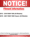 Fitment information notice for Front Wheel Hub Bearing Assembly With ABS For 2012 2018 Ram 1500 And 2019 Ram 1500 Classic