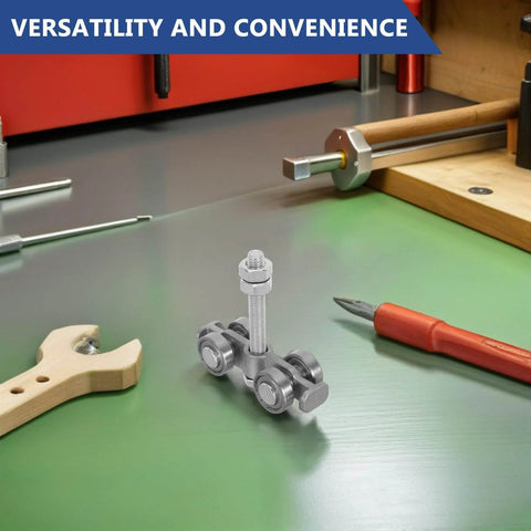 Sliding Door Track Roller Steel Carriage Guide Sliding Rail Curtain Pulley System with metal track rollers on a workbench