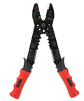 Beefy Heavy Duty Multi Function Terminal Crimping And Wire Stripper Pliers with red ergonomic grip, industrial grade FS 051