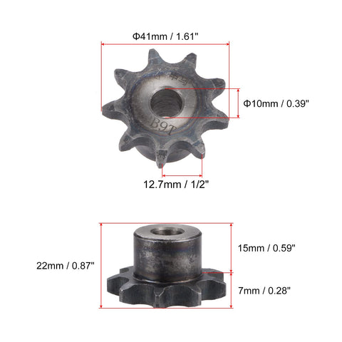 9 Tooth Type B Chain Sprocket Half Inch Pitch 10mm Bore A3 Carbon Steel for ISO 08B Single Strand Sprocket with dimensions