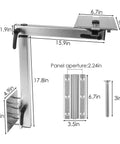 Dimensions and parts of Removable RV Table Base Mount With 360 Degree Rotation Desk Leg, Lightweight Aluminum Alloy Bracket in Silver.