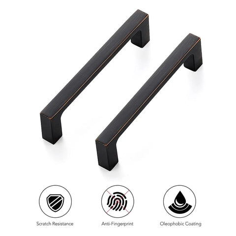 Solid 4 Inch Kitchen Cabinet Handles Square Drawer Pulls Oil Rubbed Bronze Set Of 30 with visible anti-fingerprint icons.