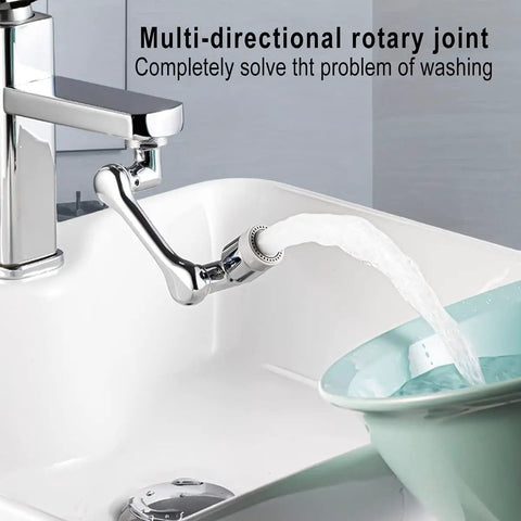 1080 Degree Rotating Faucet Aerator With Universal Splash Filter on bathroom sink, water flowing into a bowl