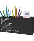 Black Girl Luxury Inspirational Pen And Pencil Holder For Desk, three-compartment organizer, wood, with positive affirmations.