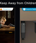 Image comparing danger of unlocked gun to safety with Three Way Access Biometric Gun Safe For Handgun With Fingerprint Recognition PIN Code And Key Backup.